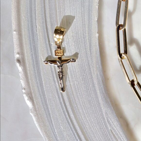 Crucifix of christ cross 14k real solid gold CHARM - Picture 4 of 9